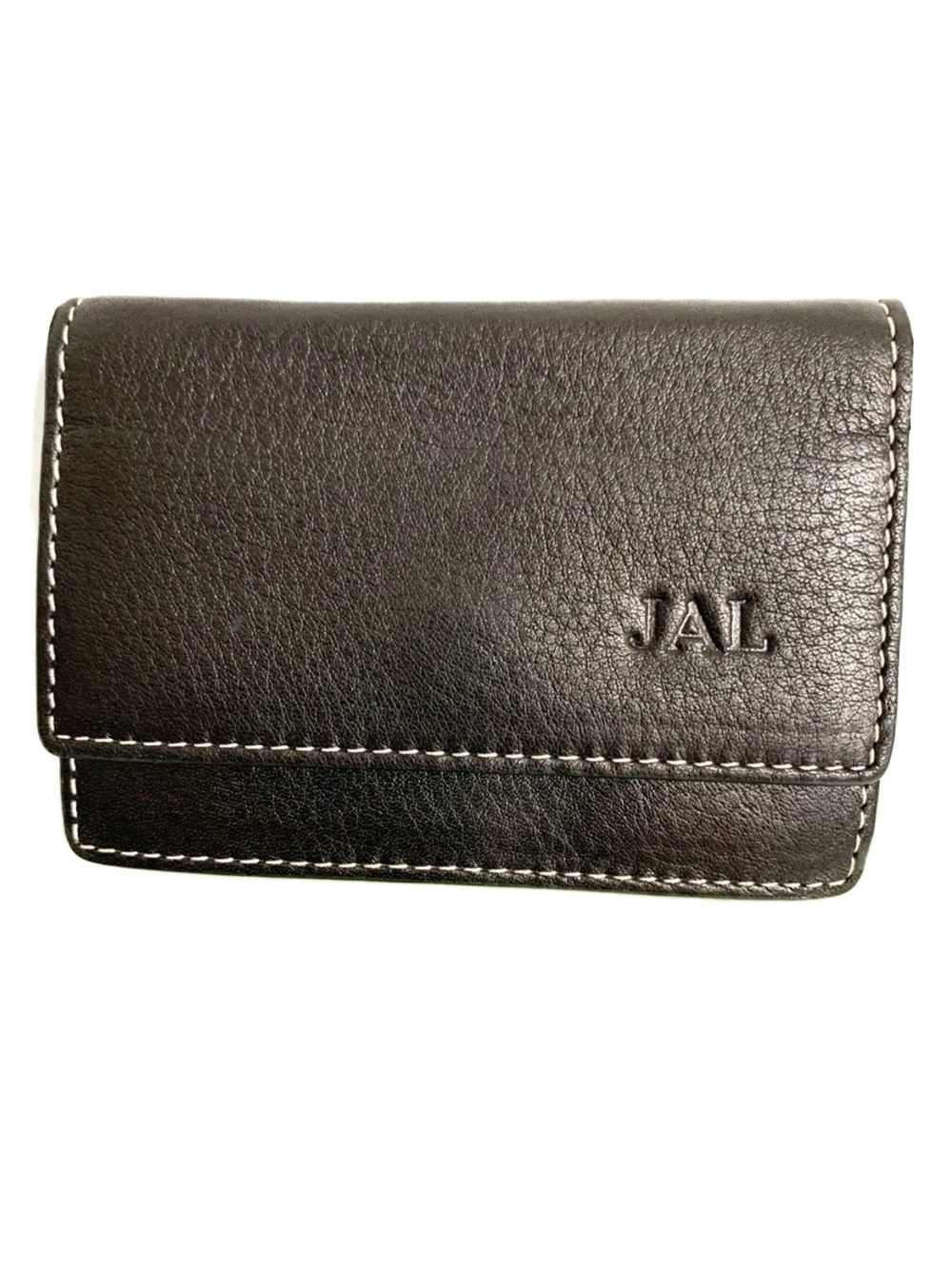 Levenger Bomber Jacket Black Full Grain Pebbled Leather Card Case Wallet